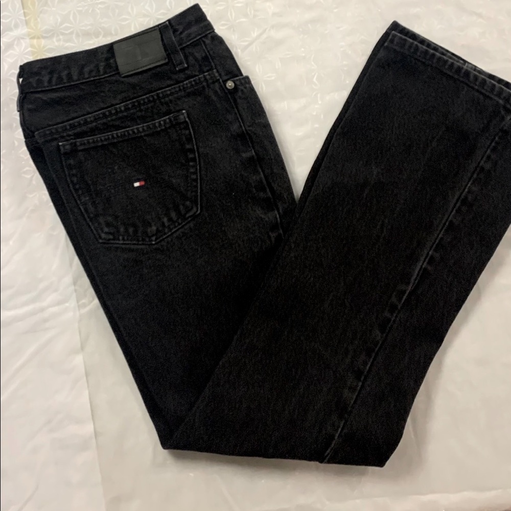 Tommy Hilfiger womens black denim vintage jeans 5 pocket straight leg high waist